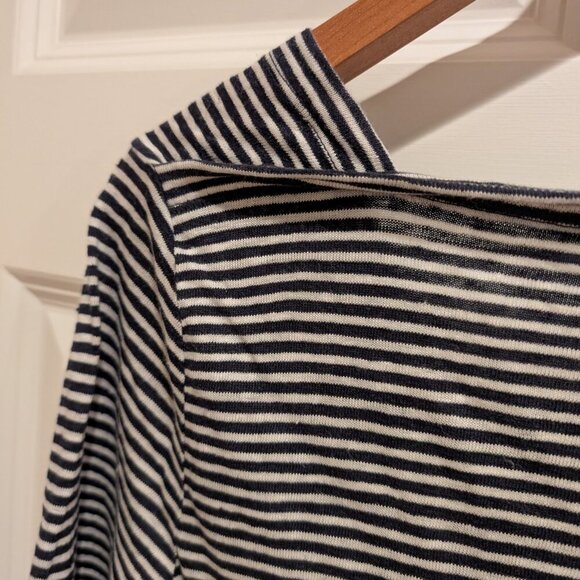 Women's FOIL Linen Navy Striped Tunic Top Sz Medium - Picture 6 of 8